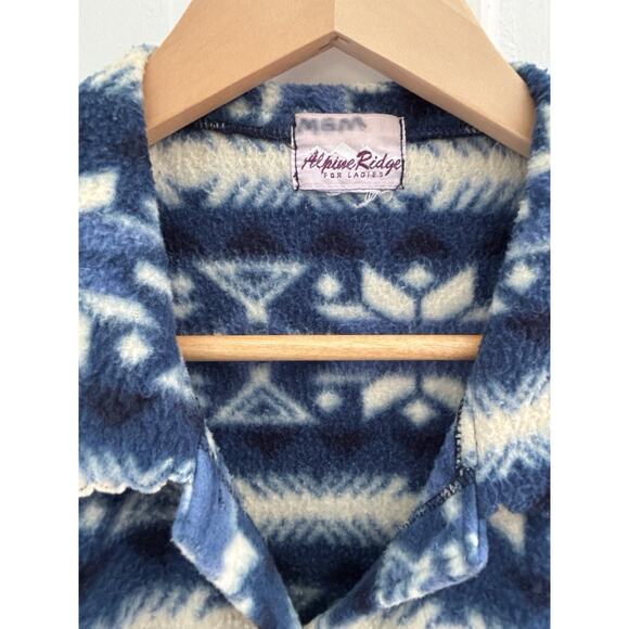 VTG Alpine Ridge Fleece Sweater Cardigan M Blue Aztec Southwestern Scalloped hem - Picture 2 of 11